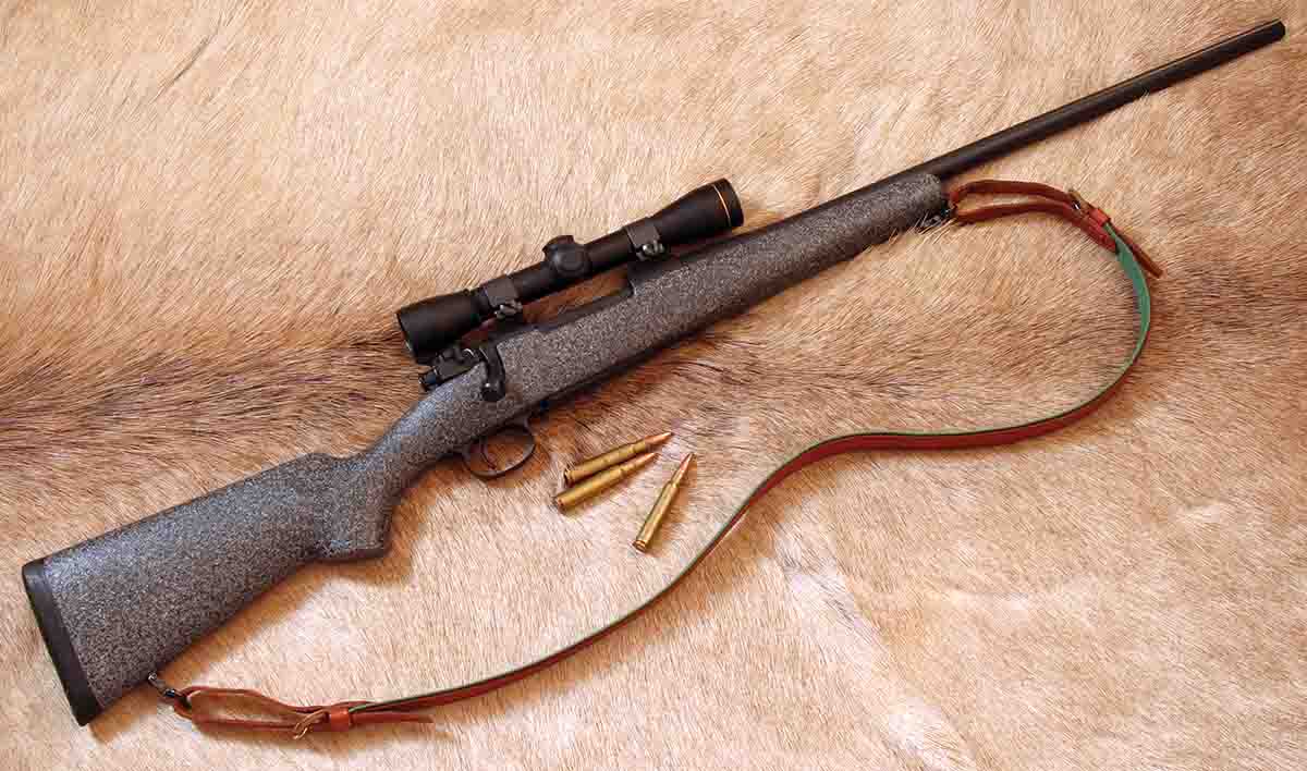 This .338 Winchester Magnum is built on a commercial FN ’98 Mauser action and weighs just about 8 pounds with a full magazine and sling. The late Dave Gentry fitted one of his three-position safeties, and the trigger is a reliable military Mauser trigger converted to a 3-pound, single-stage pull.